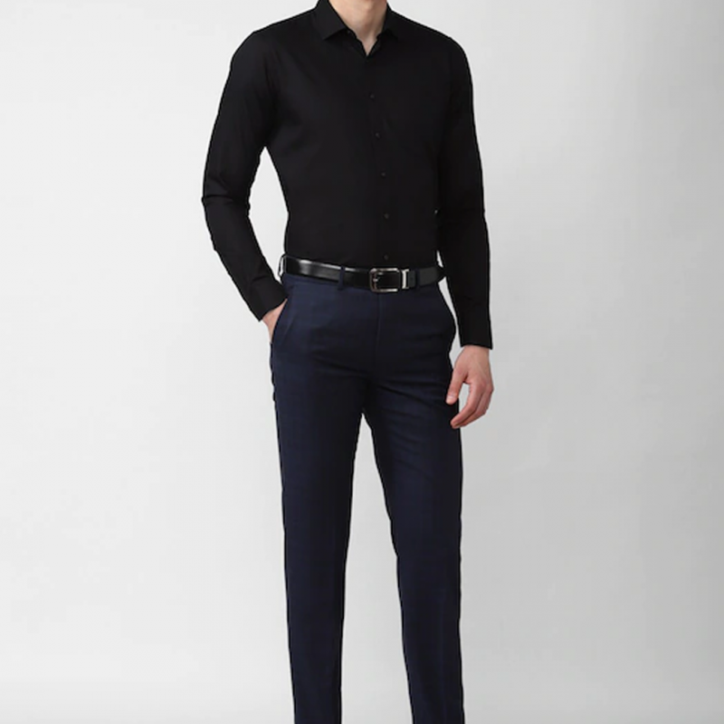 Men Navy Blue Slim Fit Trousers