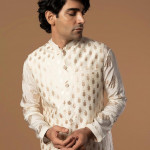 Men Multicoloured Floral Printed Angrakha Kurta with Churidar & With Dupatta