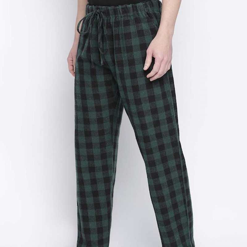 Men Green Checked Cotton Lounge Pants