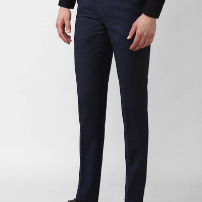 Men Navy Blue Slim Fit Trousers