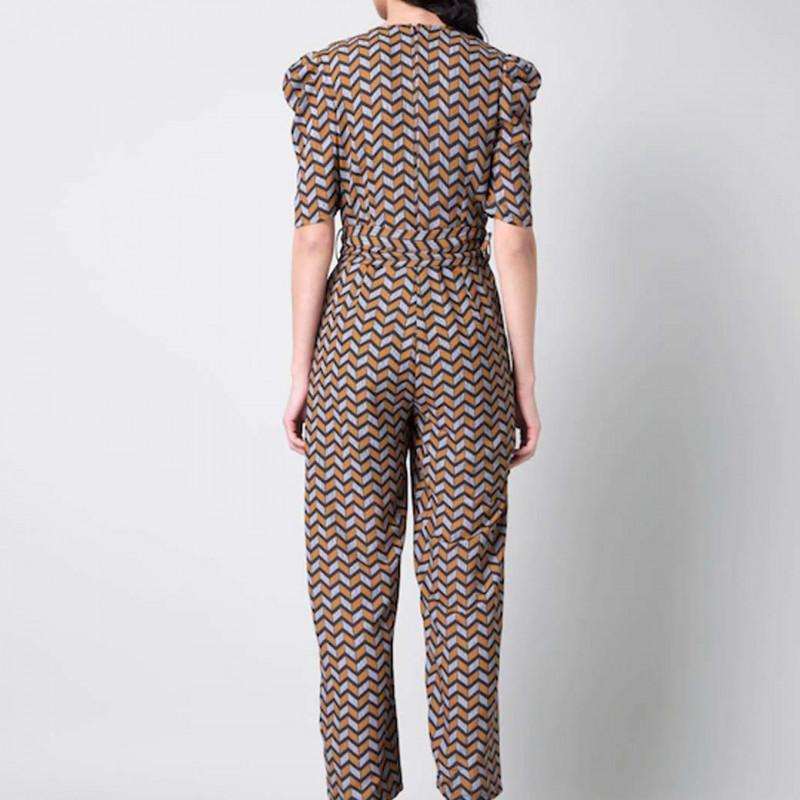 Women Mustard Yellow & Grey Printed Basic Jumpsuit