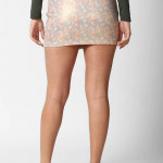 Women Golden & Green Printed Mini Skirt